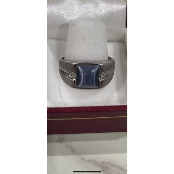 10K White Gold Gray Stone And Diamond Ring Men’s Size 10
